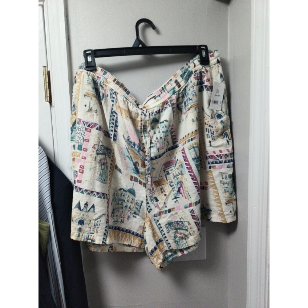 Lucky Brand Women's Beach Themed Linen Blend Pull On Shorts  Size XXL New